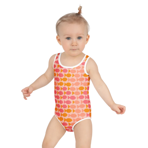 Retro Fish Print Kids Swimsuit