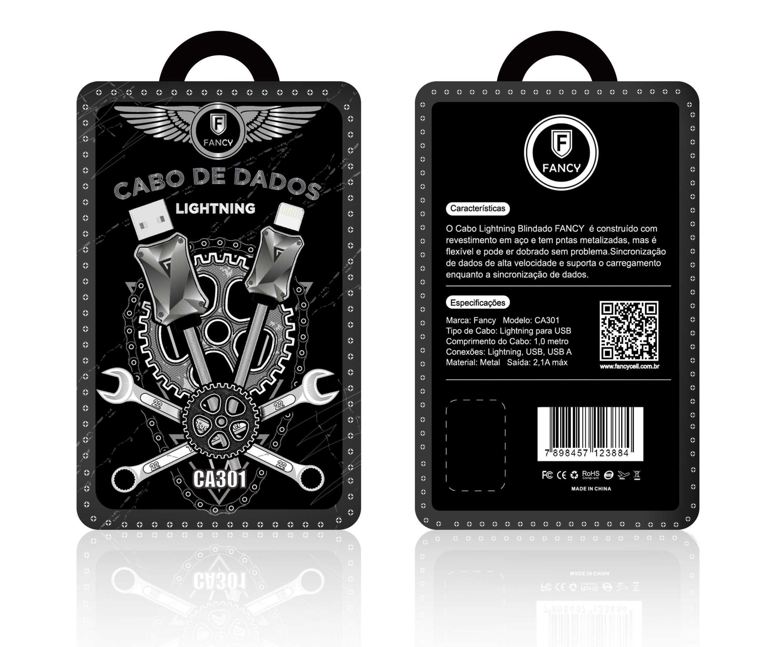Cabo USB Turbo 3.0A Revestido em Metal Flexível Fancy - CA301 