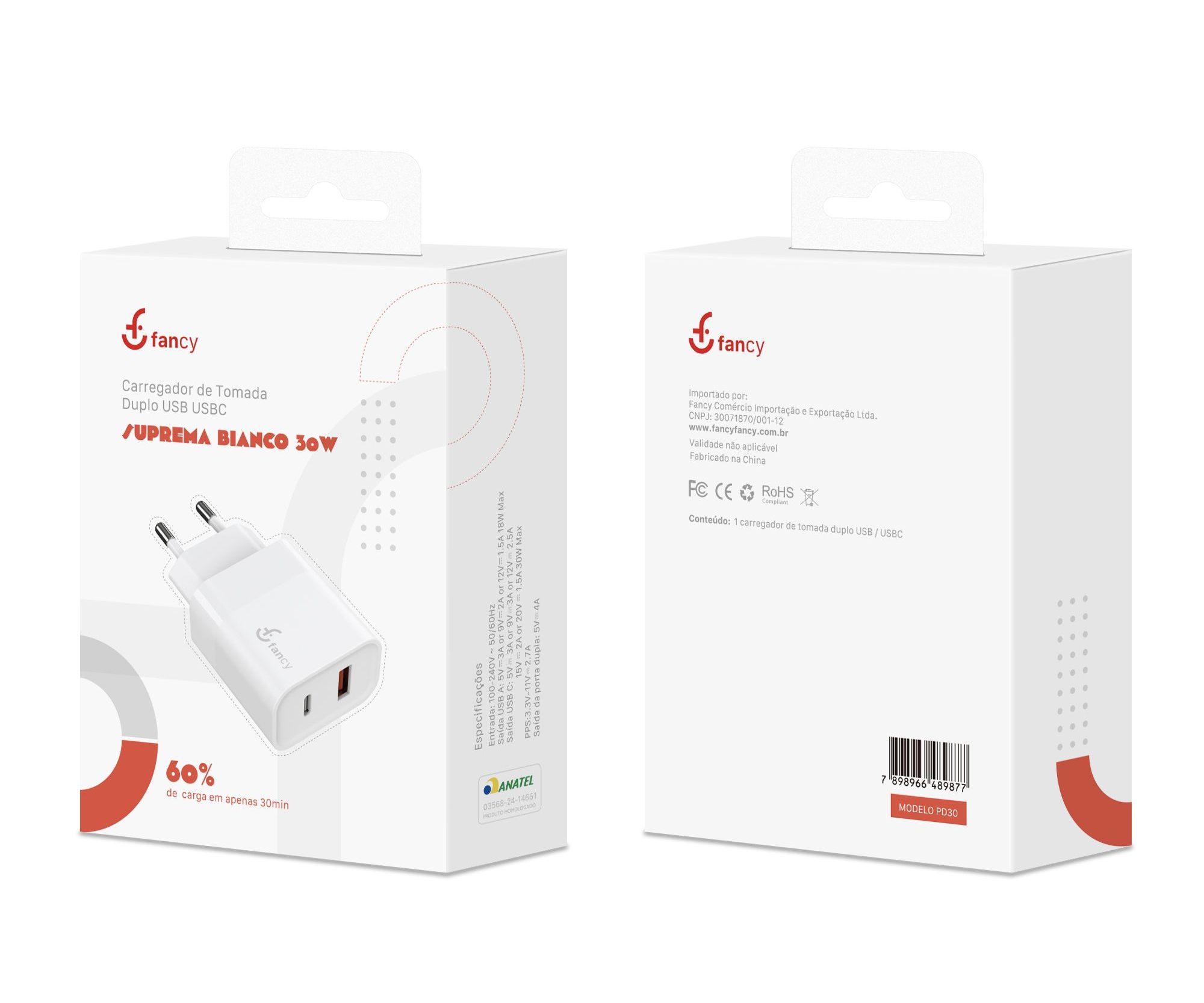  KIT Carregador Suprema Bianco 30W | USB + USB-C | Carga Rápida