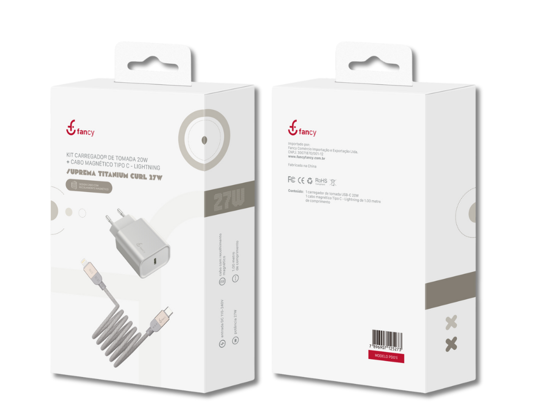 Kit Carregador de Tomada 20W + Cabo Magnético 
