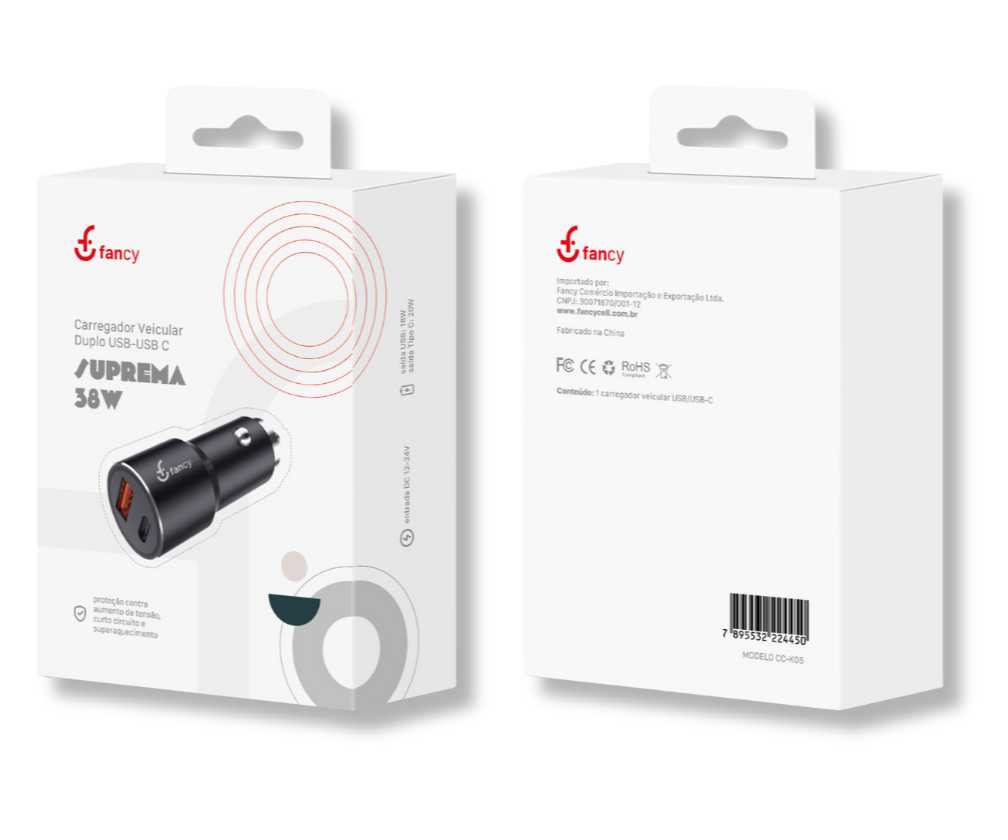 Carregador Veicular 38W USB-A + USB-C Fancy - CCK05 