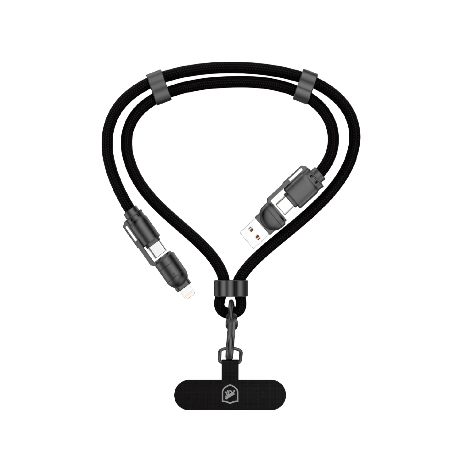 Cordão de Pescoço para Celular com Cabo USB-A / Tipo C / Lightning 240W - 1,5M - Titanium - Gshield