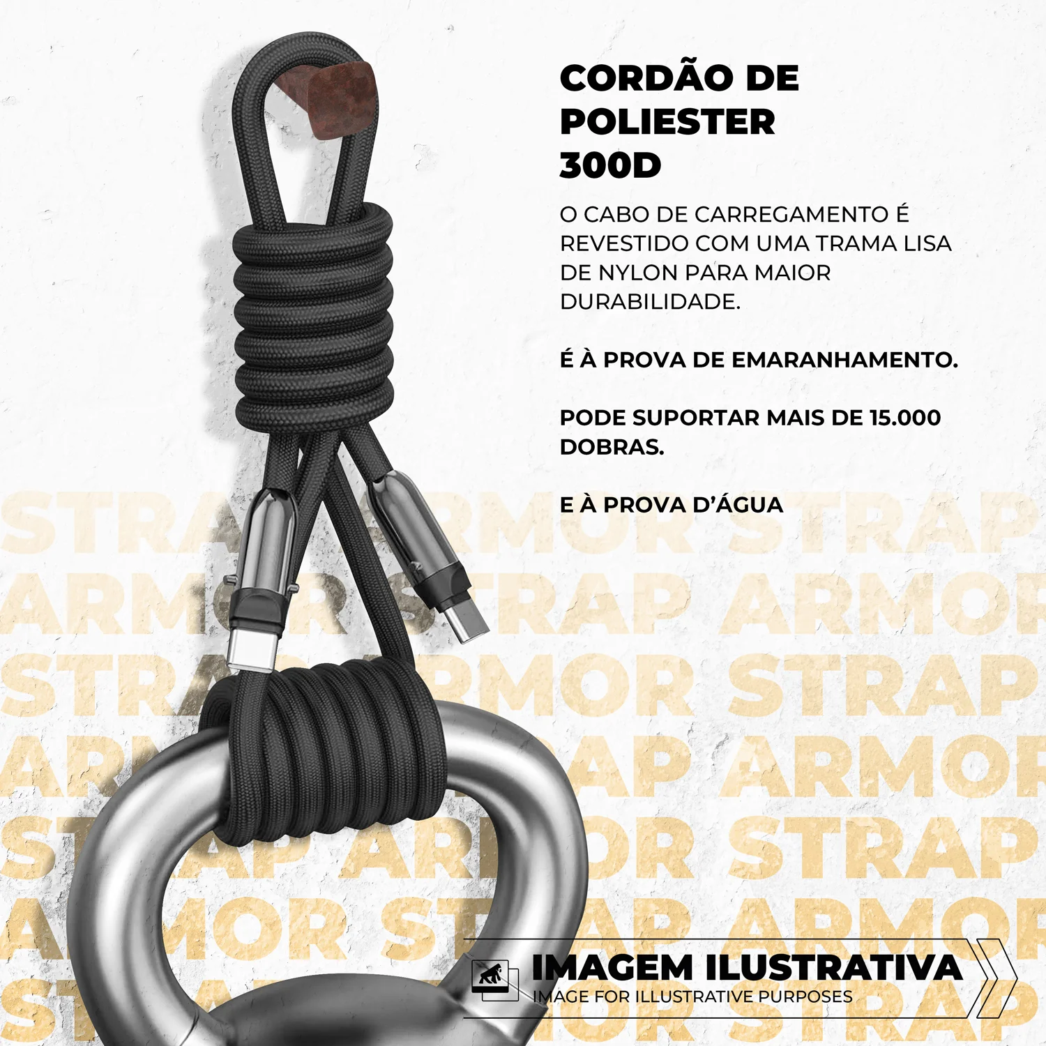 Cordão de Pescoço para Celular com Cabo Tipo C / Tipo C 60W - 1,2m - Strap Armor - Gshield