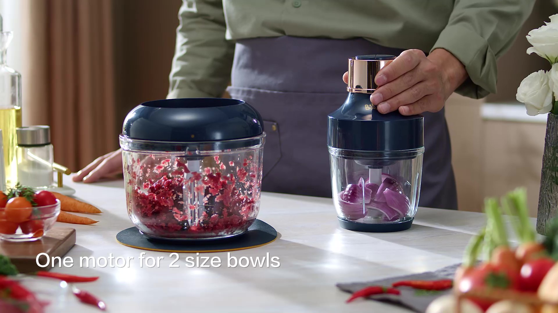 Bear Food Processor, Electric Food Chopper with 2 Glass Bowls (8 Cup+2.5 Cup)