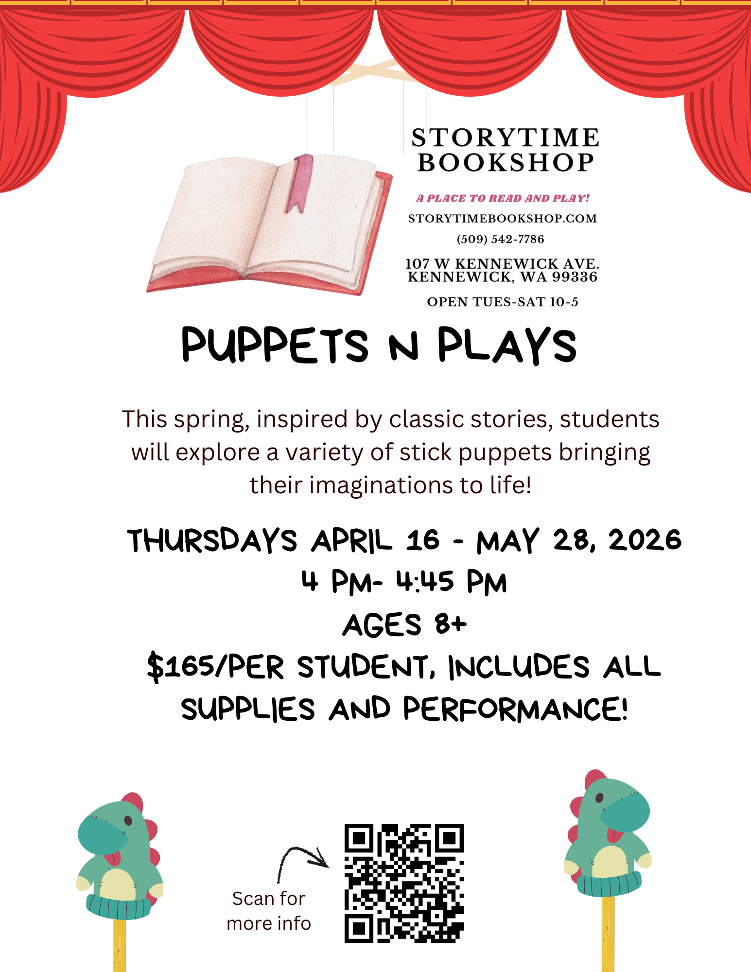 Puppets N Plays Ages 8+ Starts April 16!