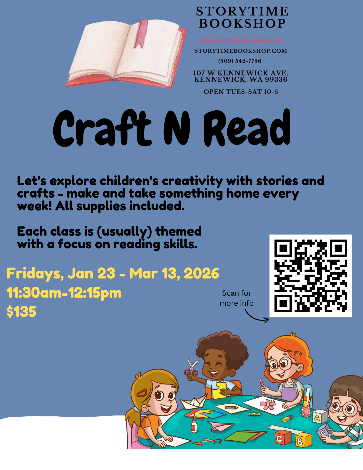 Craft 'N Read Ages 4+ Starts Jan 23, 2026!