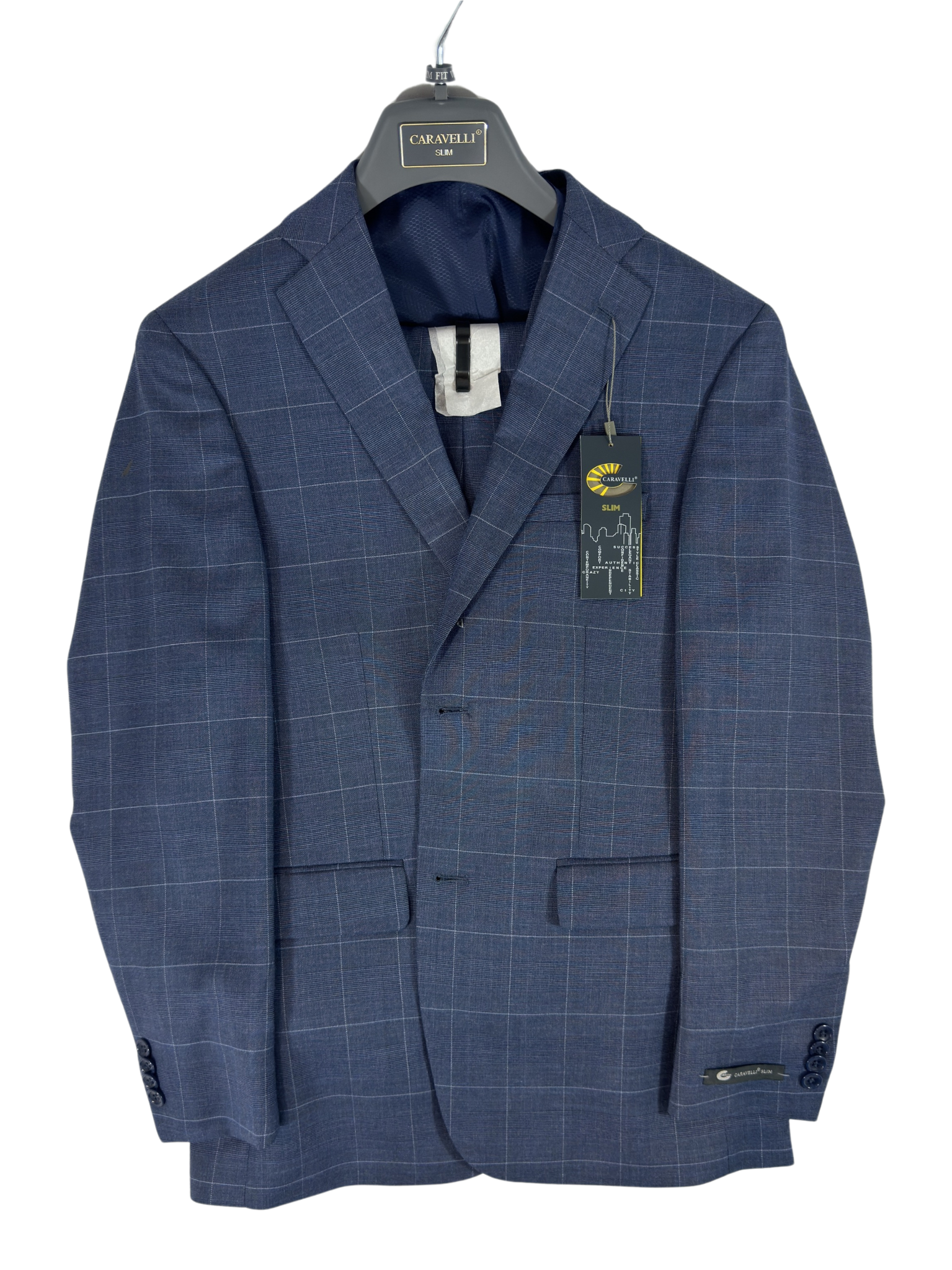 Caravelli Blue Plaid Suit Jacket, vest and Pants