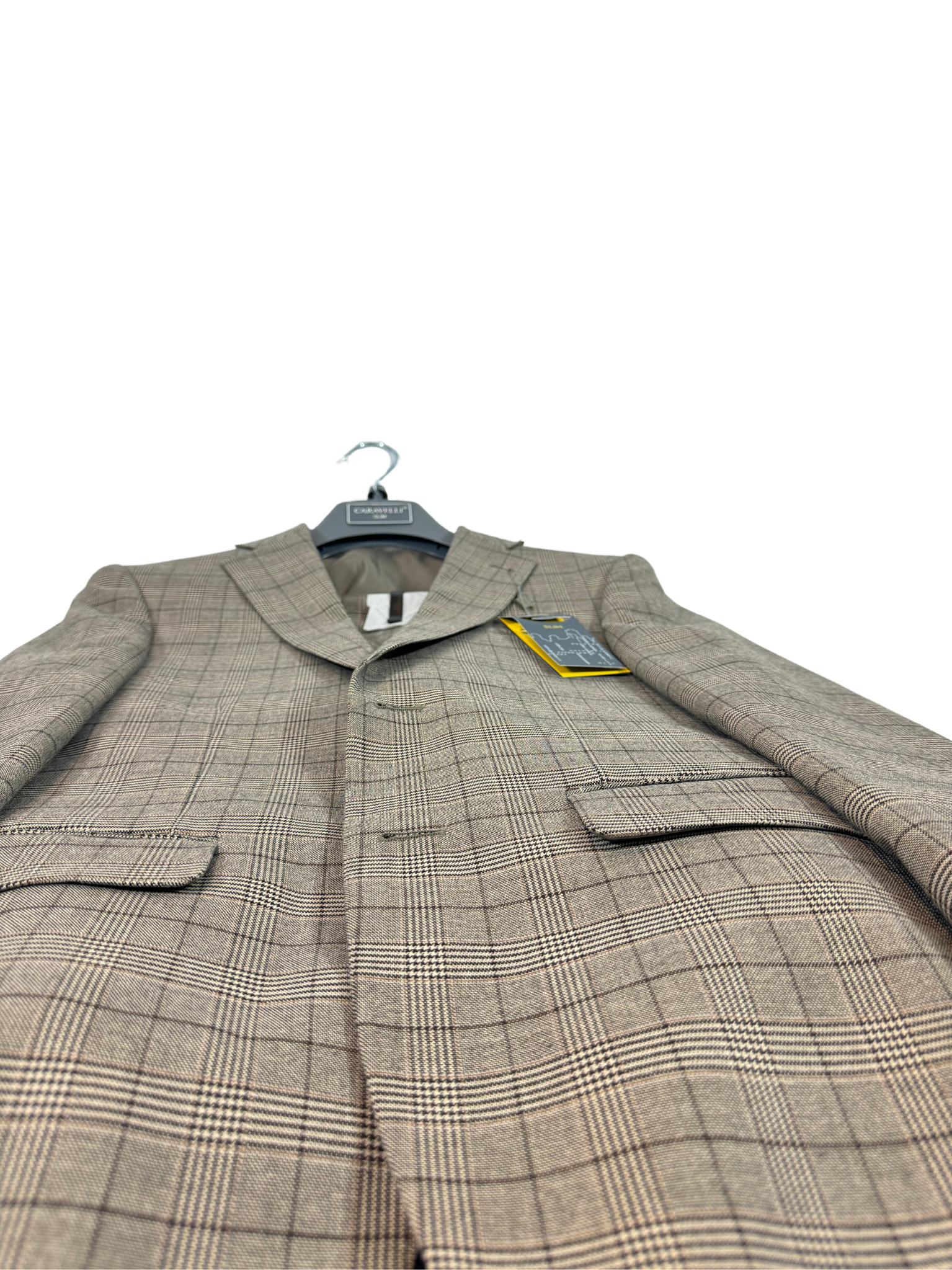 Caravelli Tan Plaid Suit Jacket, Vest and Pants