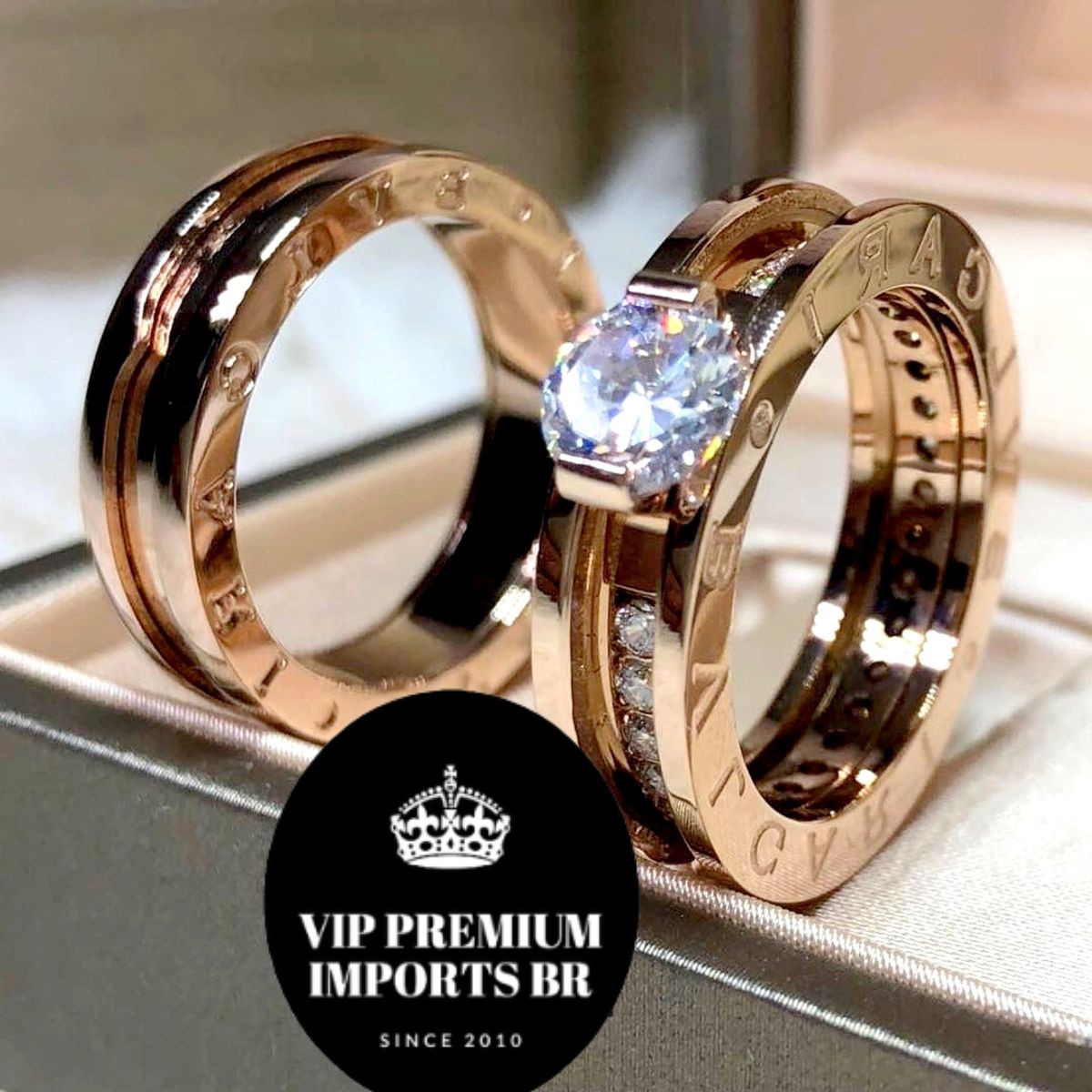 Aliança Bvlgari Rose com solitario duplo banho em ouro 18k