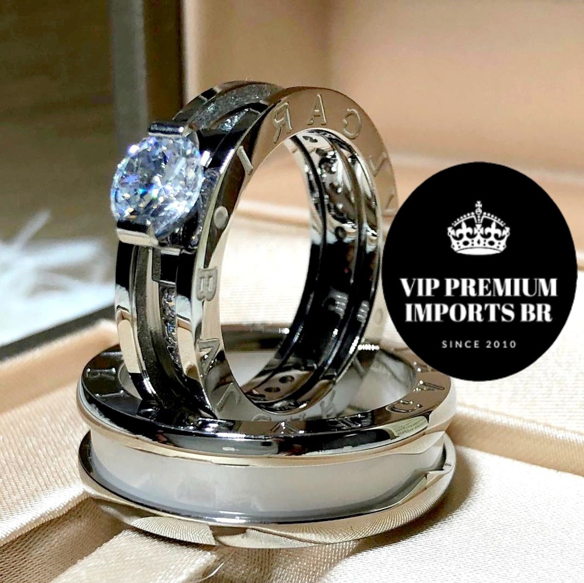 Aliança Bvlgari banho de ouro branco 18 k  solitario removivel 