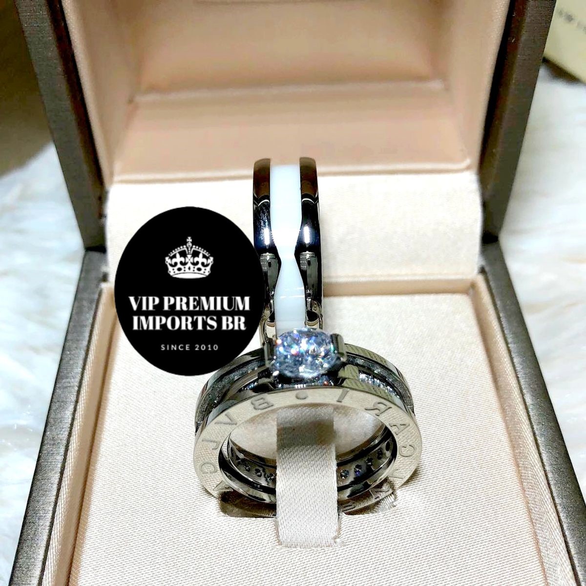 Aliança Bvlgari banho de ouro branco 18 k  solitario removivel 