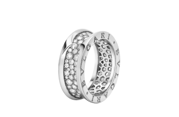 Anel Bvlgari Bzero1 de Ouro Branco com Diamantes