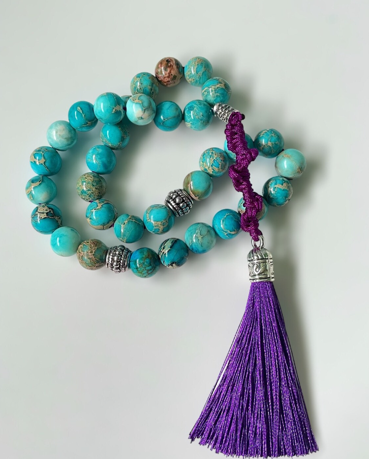33 Natural Lake Blue Sea Sediment Jasper and Purple Tasbih | Masbaha
