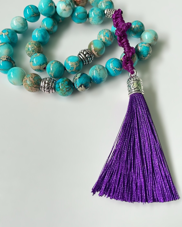 33 Natural Lake Blue Sea Sediment Jasper and Purple Tasbih | Masbaha