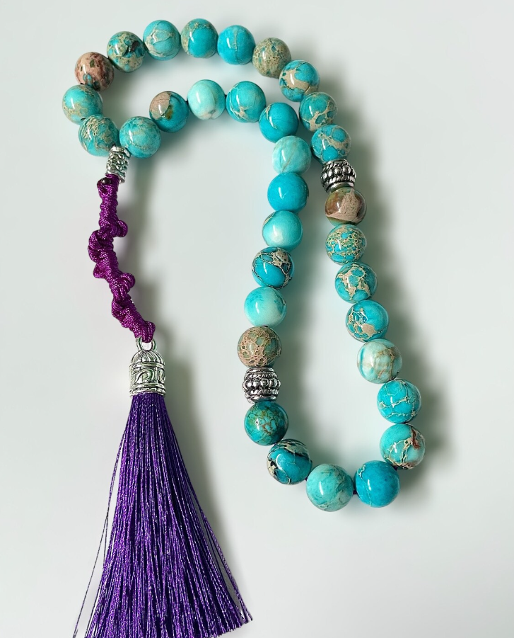 33 Natural Lake Blue Sea Sediment Jasper and Purple Tasbih | Masbaha