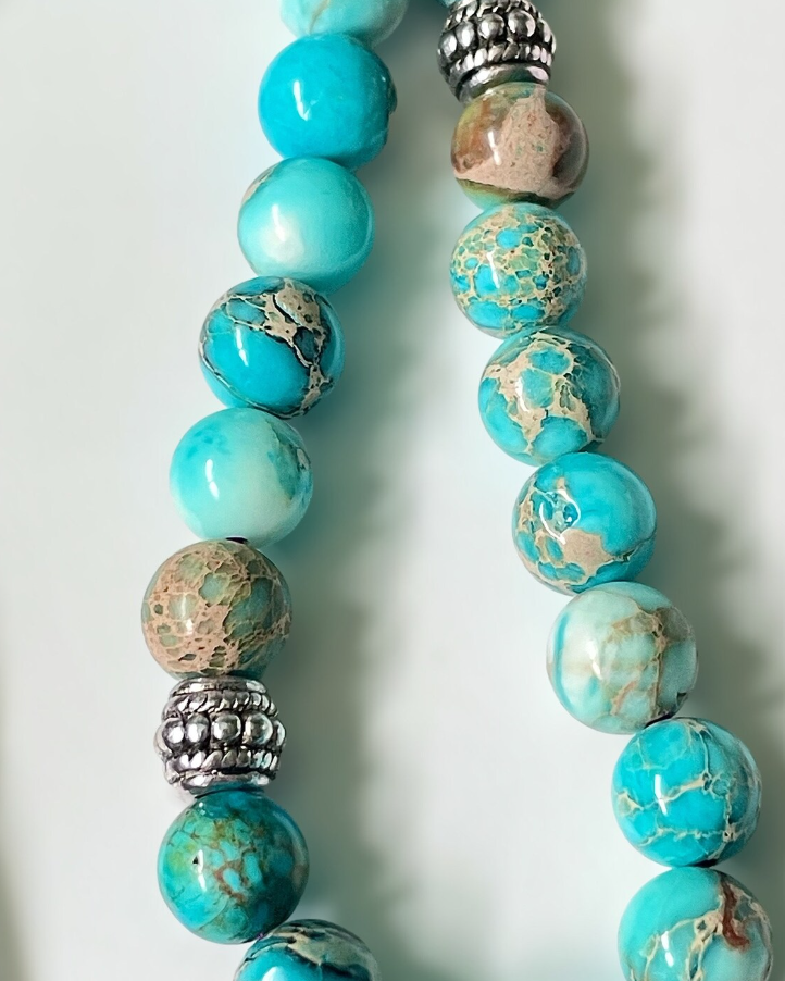 33 Natural Lake Blue Sea Sediment Jasper and Purple Tasbih | Masbaha
