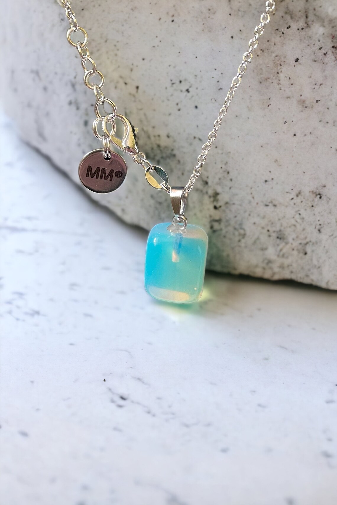 18" Sterling Silver Opal Pendant Chain Necklace