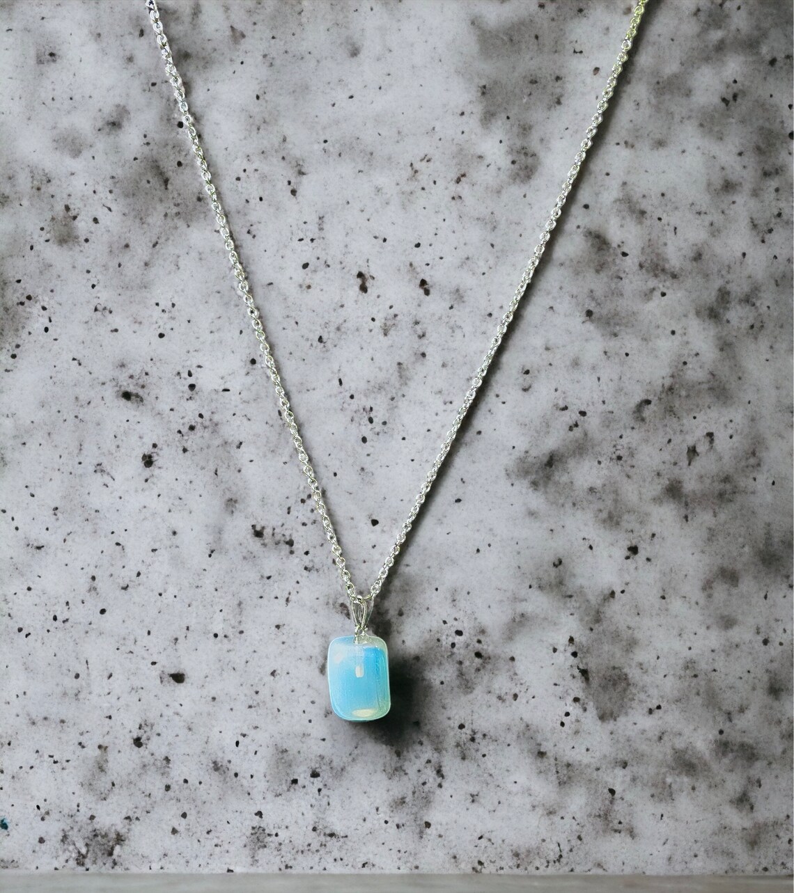 18" Sterling Silver Opal Pendant Chain Necklace