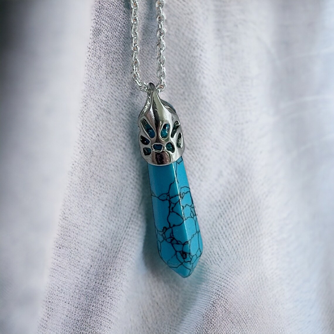 18” Sterling Silver Turquoise Howlite Dagger Wand Pendant Necklace