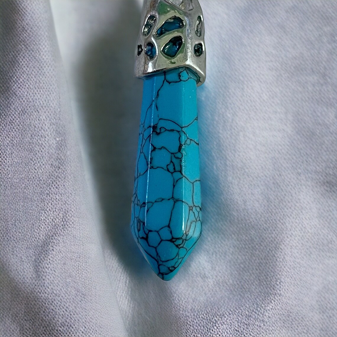 18” Sterling Silver Turquoise Howlite Dagger Wand Pendant Necklace