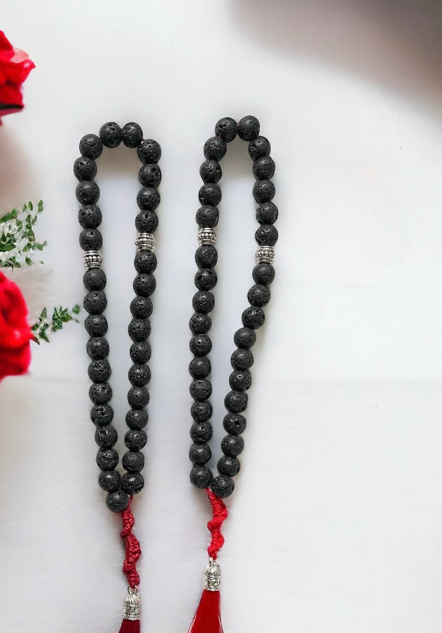 33 Black Volcanic Lava and Red Masbaha | Tasbih