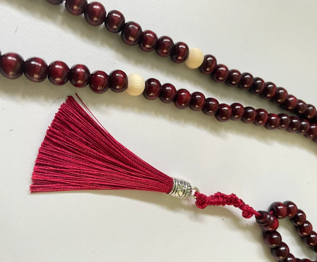 99 Dark Red and White Wood Tasbih | Masbaha