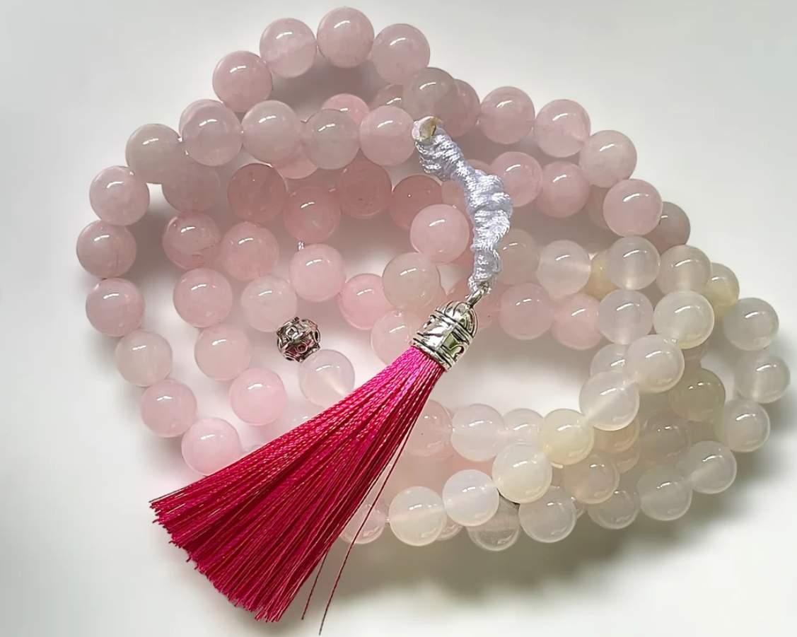 99 Rose Quartz and White Agate Aqeeq Tasbih | Masbaha