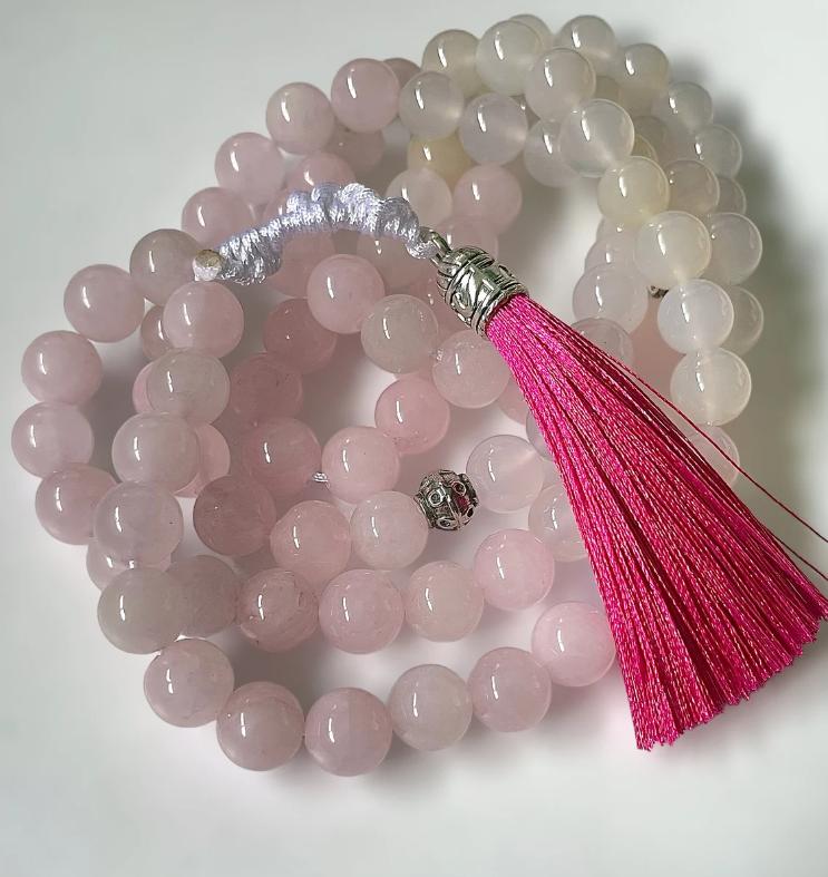 99 Rose Quartz and White Agate Aqeeq Tasbih | Masbaha