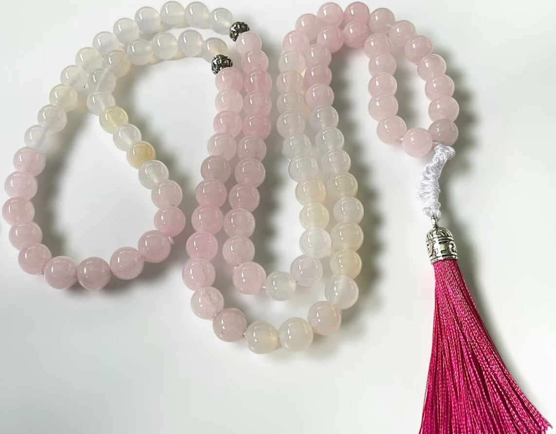 99 Rose Quartz and White Agate Aqeeq Tasbih | Masbaha