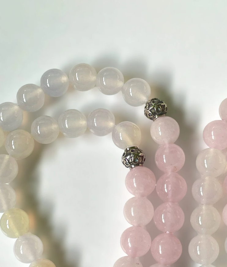 99 Rose Quartz and White Agate Aqeeq Tasbih | Masbaha