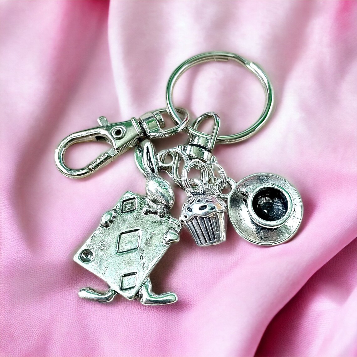 Alice In Wonderland Tea Party Rabbit Cupcake Key Chain Bag Charm