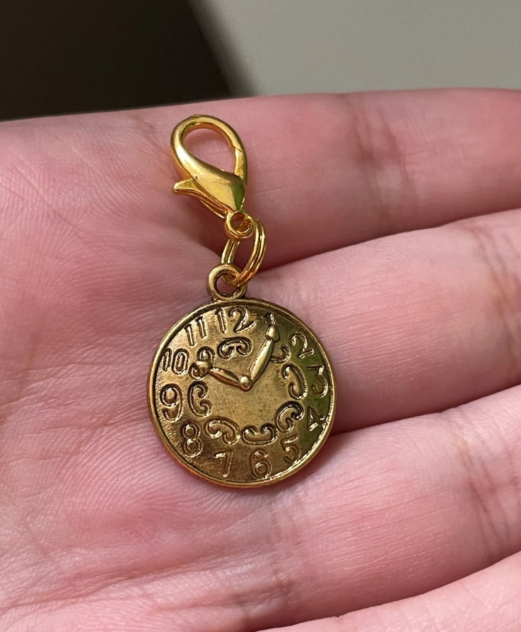 Antique Gold Cupped Clock Charm Stitch Marker | Charm Bracelet addition | Key Chain addition