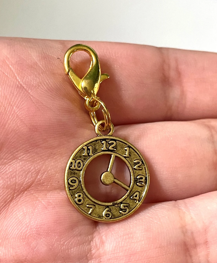 Antique Gold Open Clock Charm Stitch Marker | Charm Bracelet addition | Key Chain addition