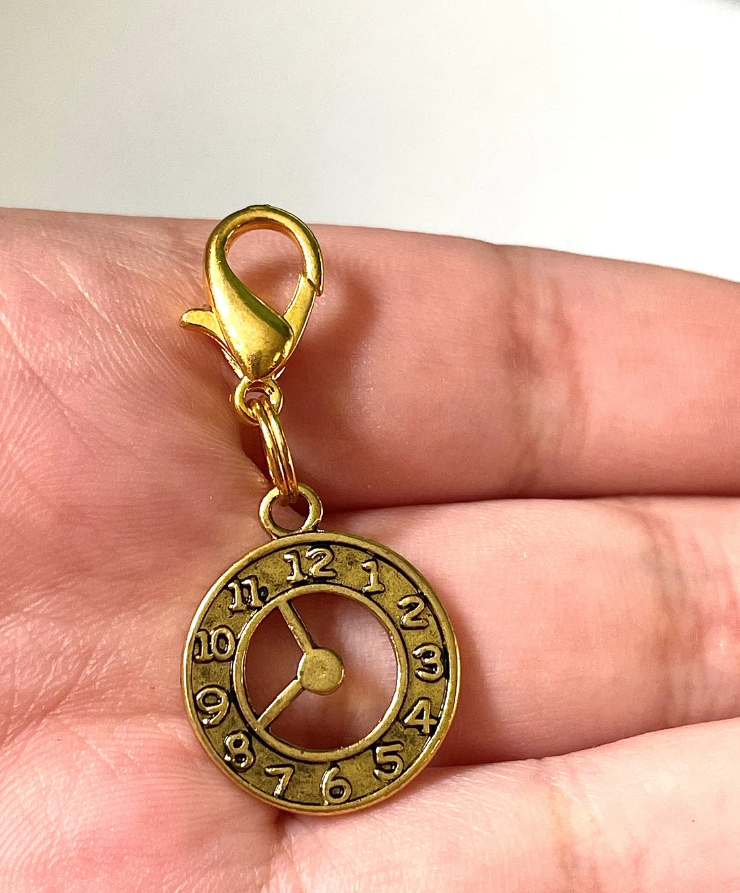 Antique Gold Open Clock Charm Stitch Marker | Charm Bracelet addition | Key Chain addition