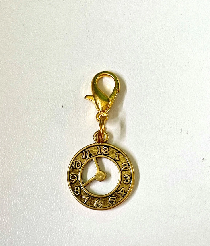 Antique Gold Open Clock Charm Stitch Marker | Charm Bracelet addition | Key Chain addition