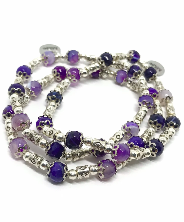 Antique Silver Purple Agate Bracelet