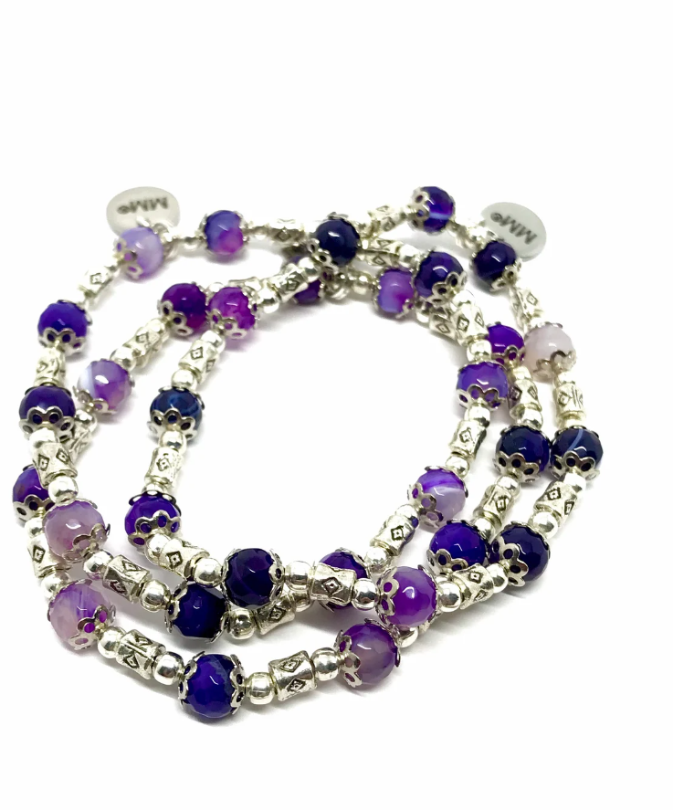 Antique Silver Purple Agate Bracelet