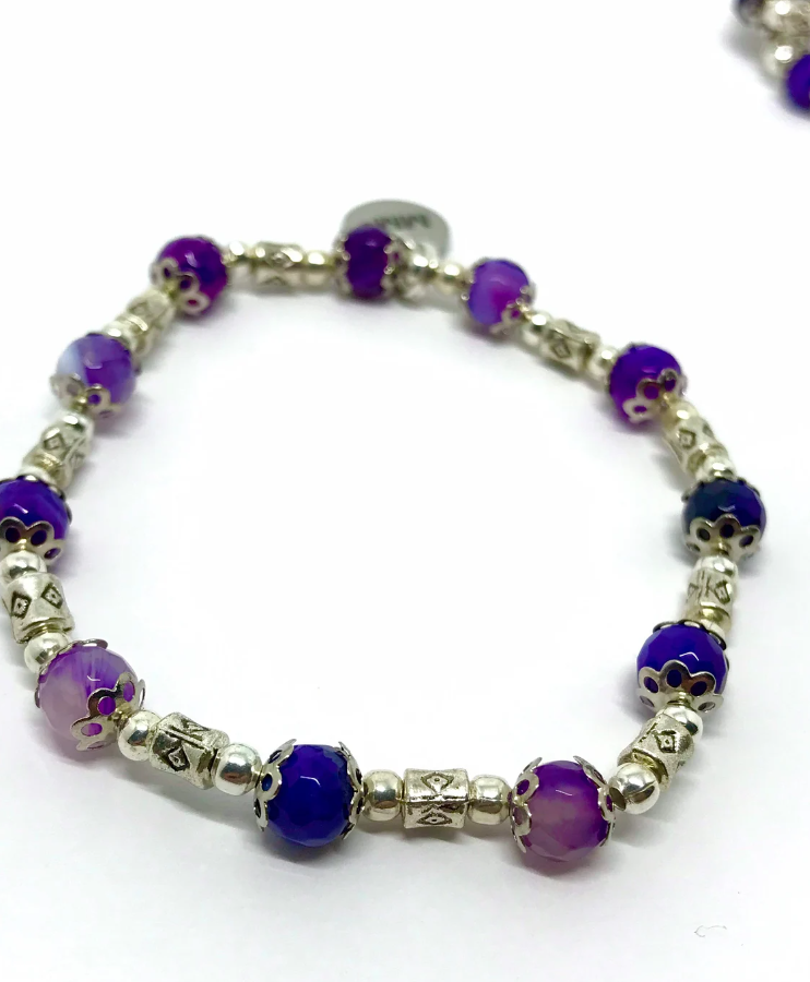 Antique Silver Purple Agate Bracelet