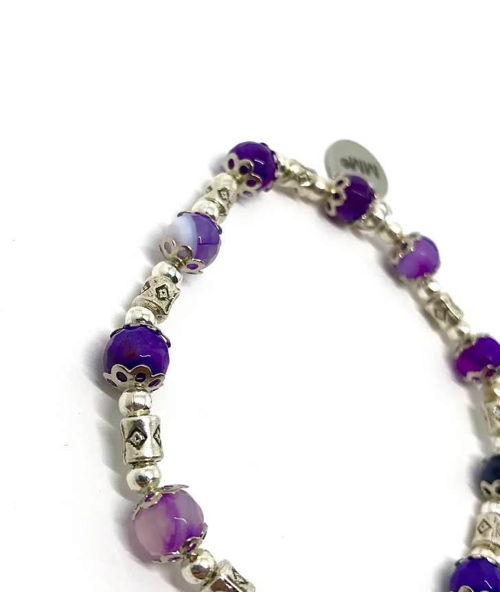 Antique Silver Purple Agate Bracelet