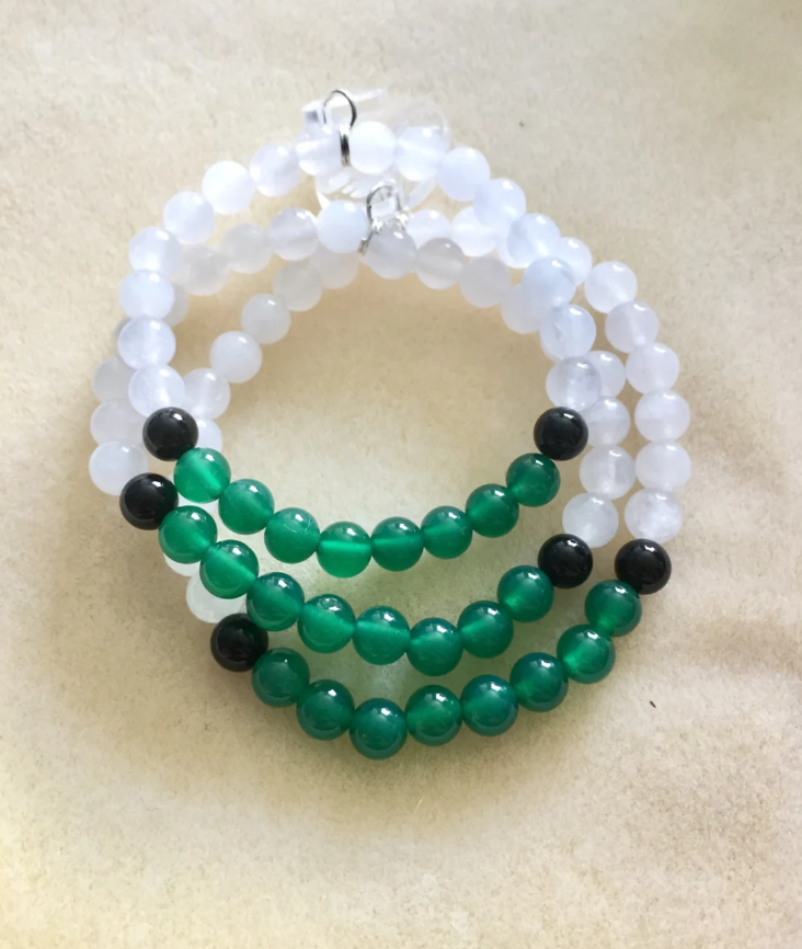 Black and Green Onyx and White Snow Quartz Bracelet
