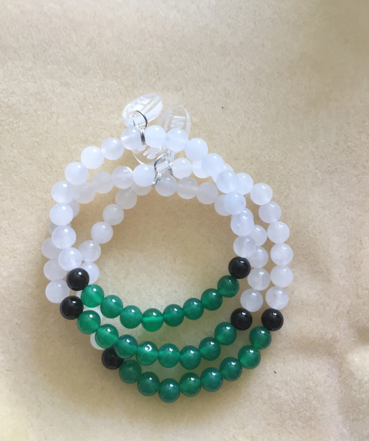 Black and Green Onyx and White Snow Quartz Bracelet