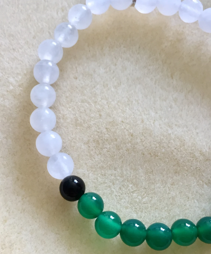 Black and Green Onyx and White Snow Quartz Bracelet