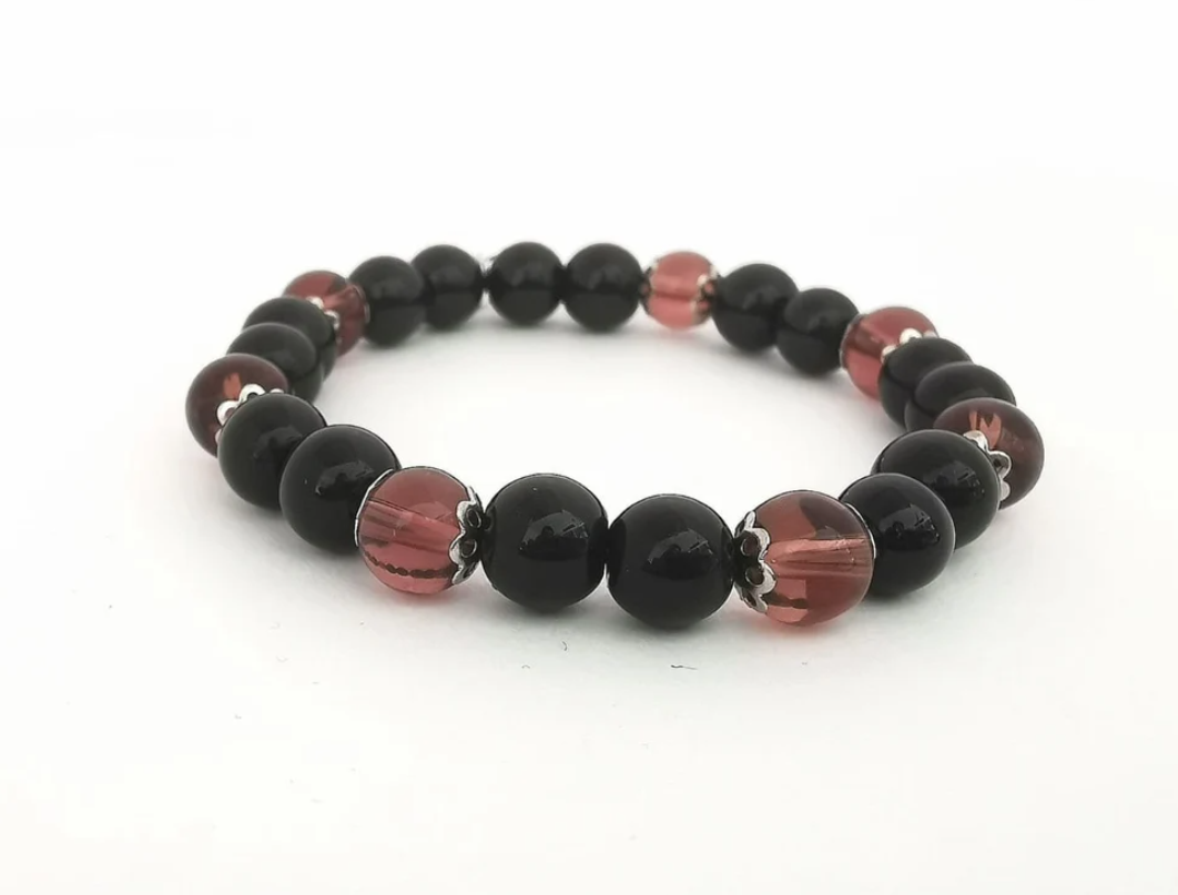 Black and Purple Glass Beaded Bracelet