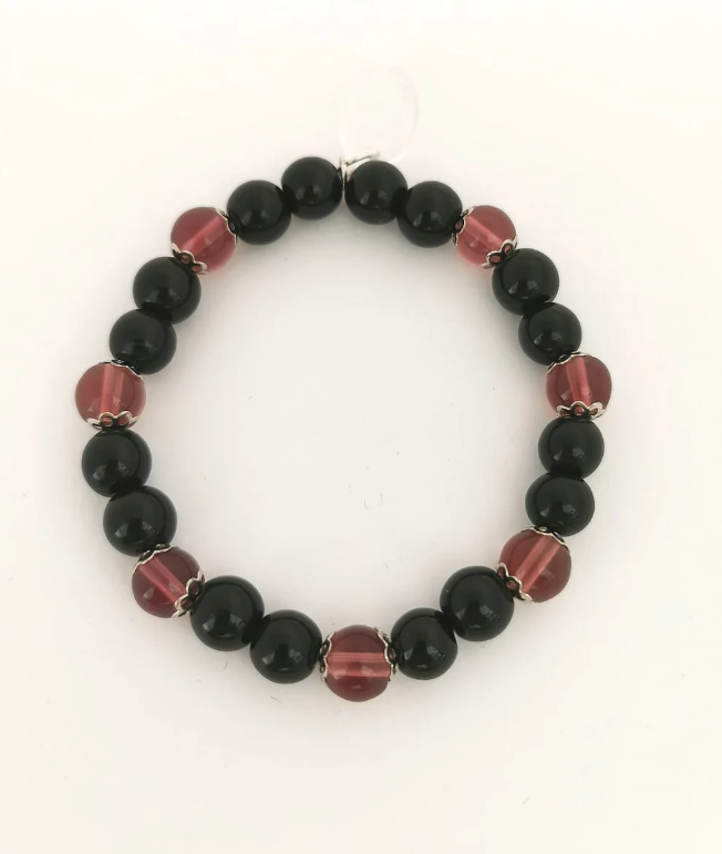 Black and Purple Glass Beaded Bracelet