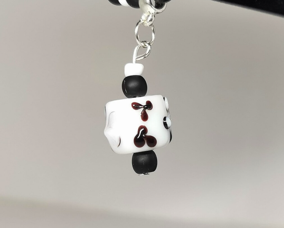 Black and White Dangling Charm Glass Lamp Work Bracelet