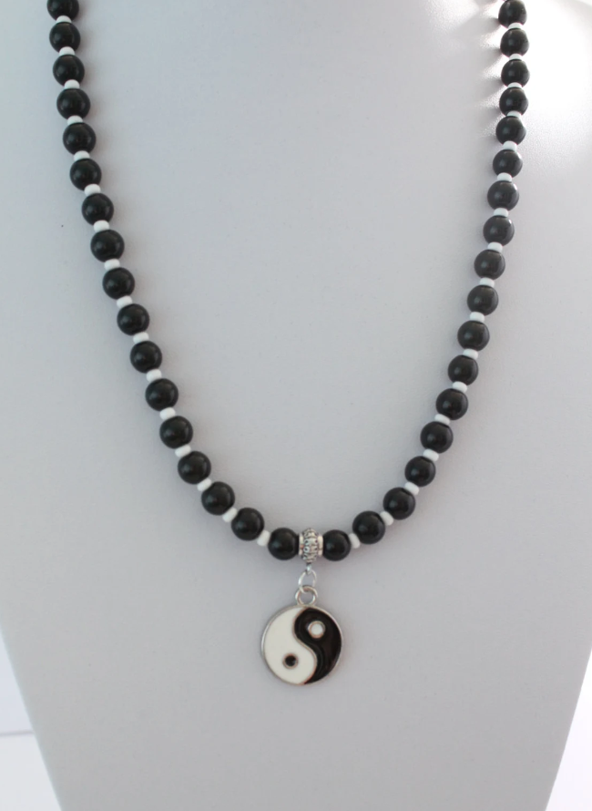 Black and White Glass Yin Yang Pendant Necklace