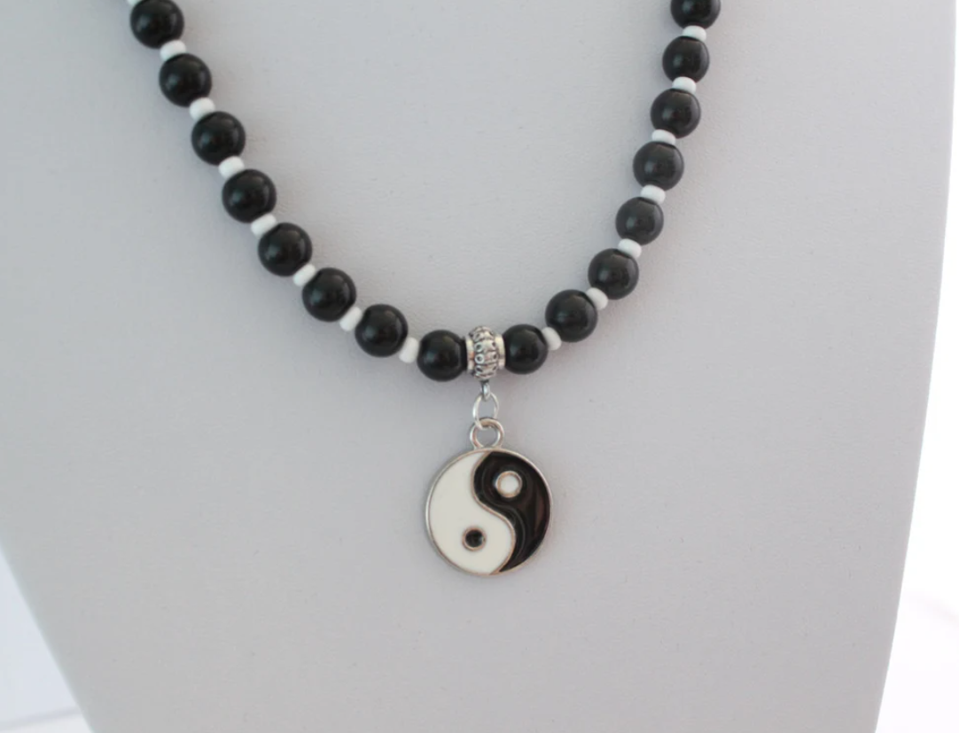 Black and White Glass Yin Yang Pendant Necklace