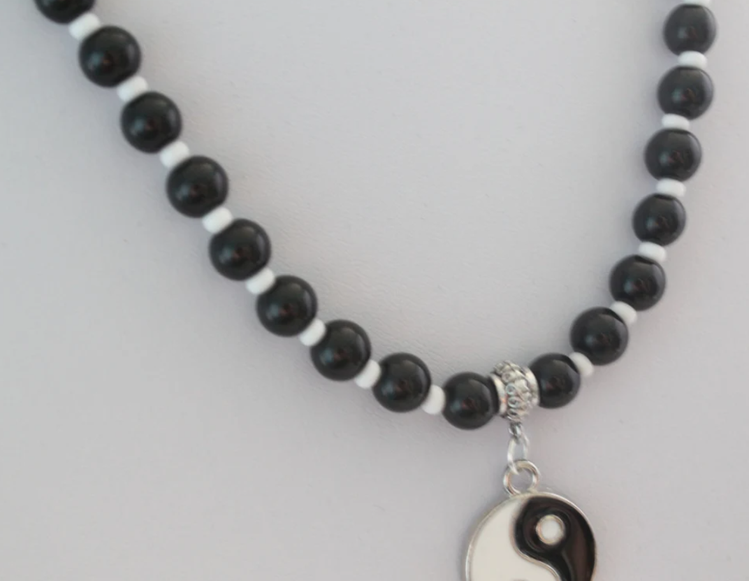 Black and White Glass Yin Yang Pendant Necklace