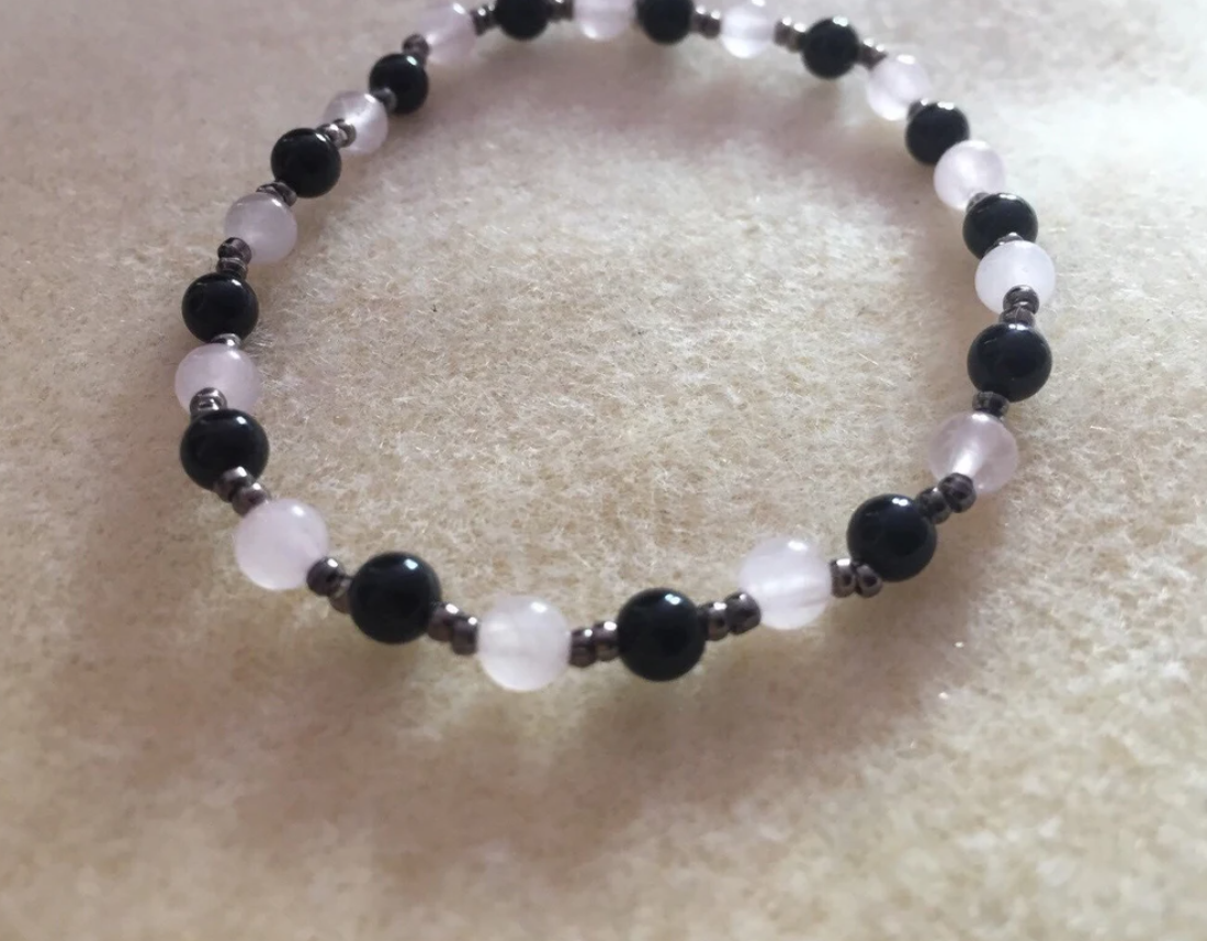Black Onyx and Rose Quartz Bracelet