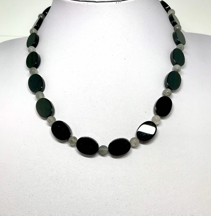 Black Onyx and Silver Cloud Quartz Short Necklace